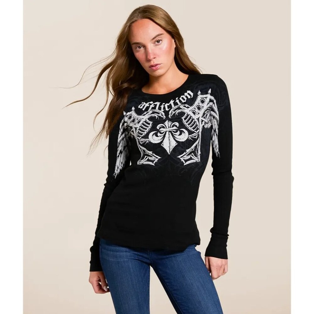 Affliction Black and White Long Sleeve Tee